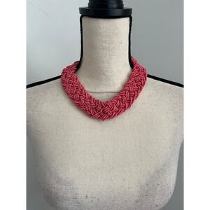 Pink Braided Seed Bead Statement Necklace Chunky Boho Multi Strand Maximalist